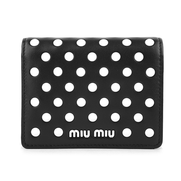 Miu Miu Bifold Wallet Dot Studs Black White - Picture 1 of 9